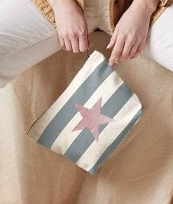 Grey Striped Nautical Make Up Accessory Zip Pouch Bags