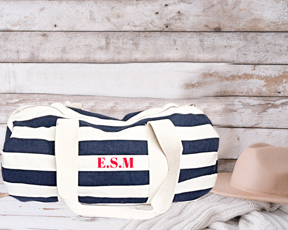 Personalised Striped Boarding Sleepover Barrel Bags