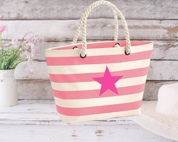 Pink striped Star Beach Bag
