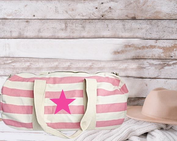 Pink striped Barrel Bag