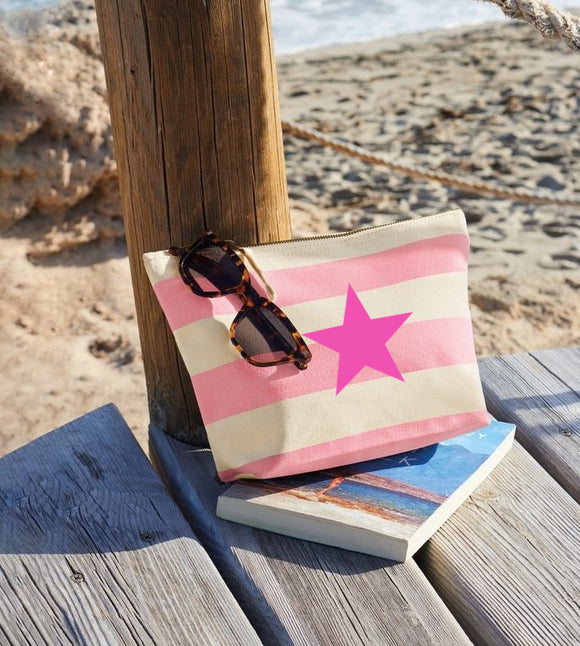 Pink Striped Nautical Make Up Accessory Zip Pouch Bags