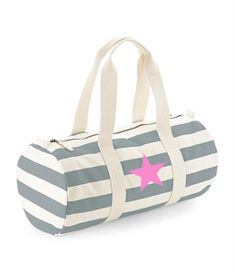 Grey striped Barrel Bag Star Design