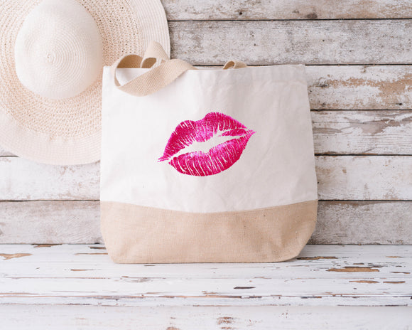 Sparkly Lips! Natural Beach Bag