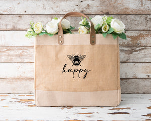 Bee Happy Spring 24 design Luxury Jute Shopper Bag