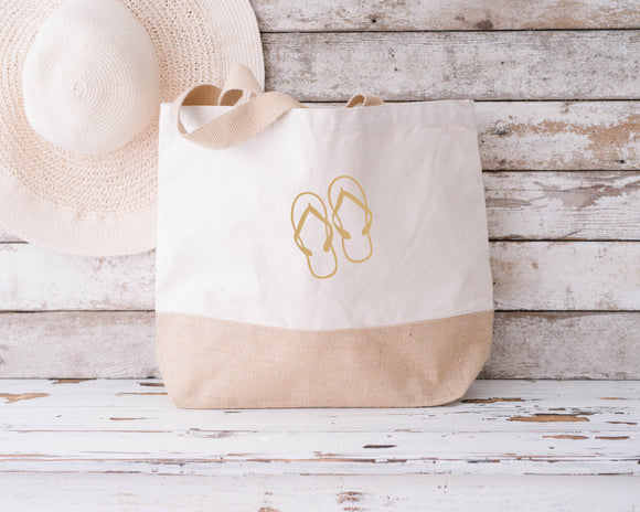 Flip flops. Natural Beach Bag