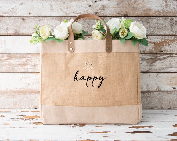 Happy. Luxury Jute Shopper Bag