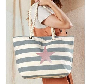 Grey striped Star Beach Bag
