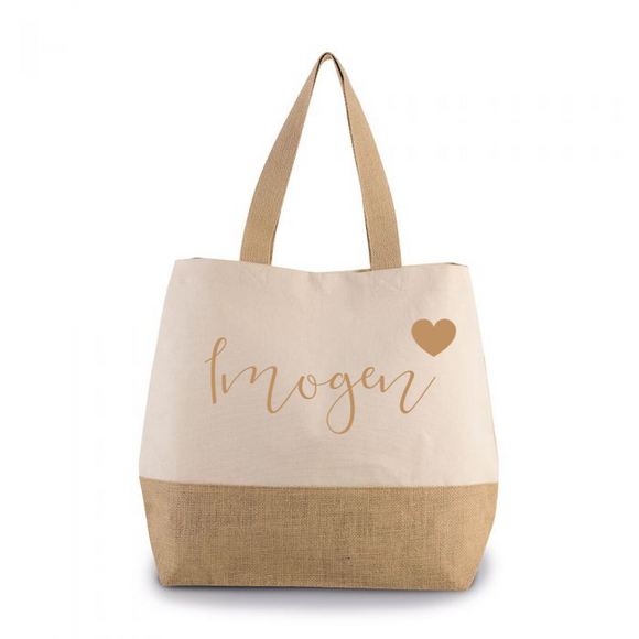 Personalised Natural Canvas contrast Jute Shopper