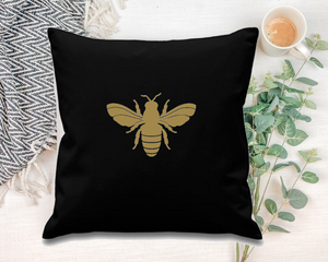 Bee. Black Square Cushion