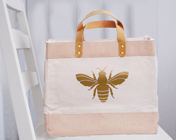 Bee Design. Luxury Jute & Leather Shoppers