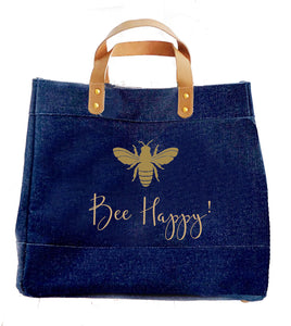 Bee Happy Denim Luxury Shopper Bag