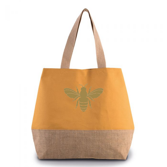 Bee Cumin Yellow Canvas contrast Jute Shopper