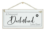 A.....dog breed, lives here signs