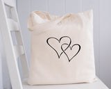 Double heart design Tote Bags