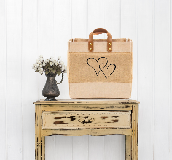 Double heart Luxury Natural Jute Handbag