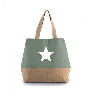 Star Dusty Green Canvas contrast Jute Shopper