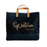 Equestrian Queen! Luxury Black Jute & Leather Shopper Bag