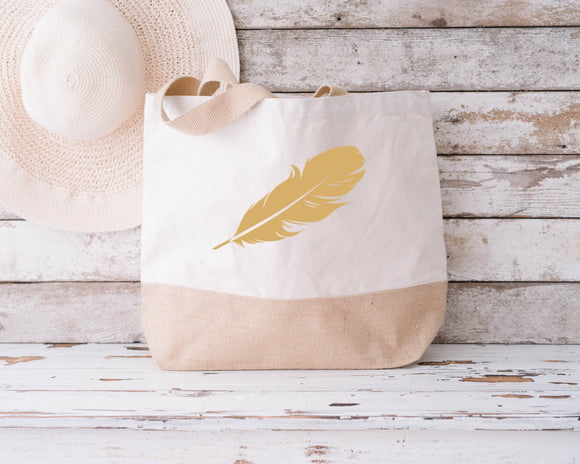 Gold Feather Natural Beach Bag