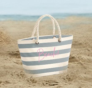 Grey striped "Beach". Beach Bag