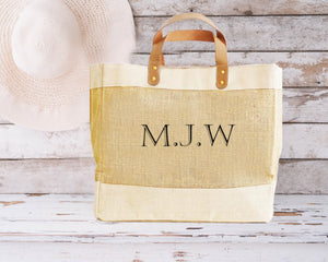 Natural Jute Personalised Initials Luxury Shopper Bag