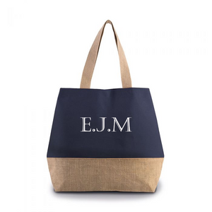Personalised Monogram Patriot Blue Canvas contrast Jute Shopper