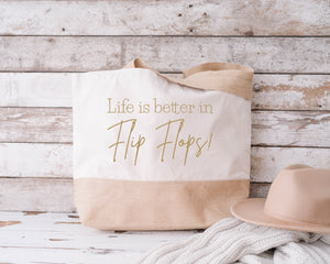 Life better, flip flops! Natural Beach Bag