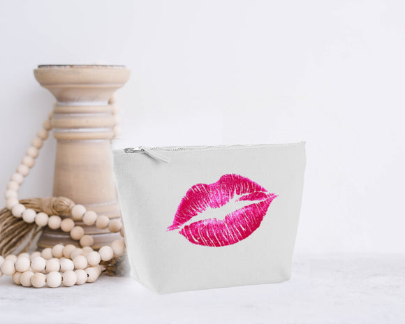 Lips design. Grey Make Up Bag