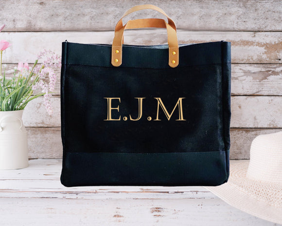 Black Jute Personalised Initials Luxury Shopper Bag