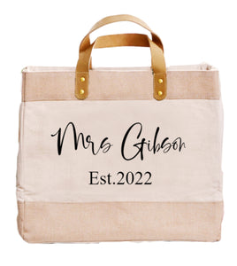 Personalised New Mrs Est. wedding date Luxury Canvas Shopper