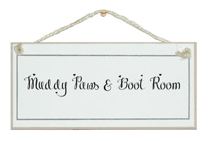 Muddy Paws and Boot Room sign