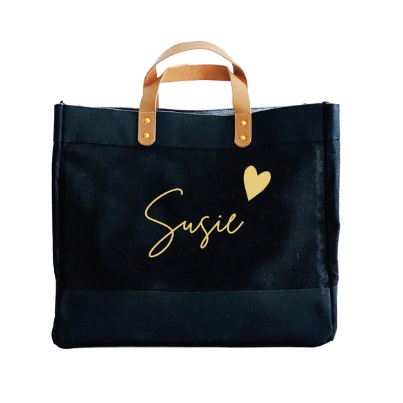 Black Jute Personalised Name Luxury Shopper Bag