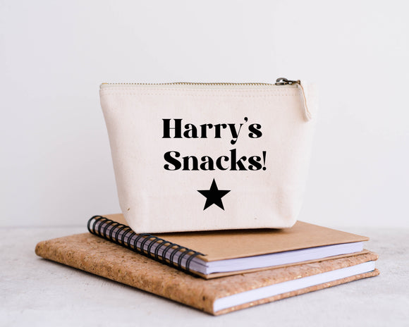 Personalised name snack canvas pouch