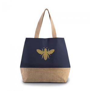 Bee Patriot Blue Canvas contrast Jute Shopper