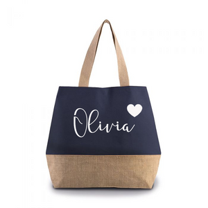 Personalised Patriot Blue Canvas contrast Jute Shopper