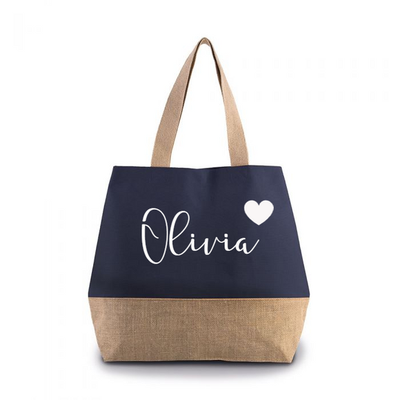 Personalised Patriot Blue Canvas contrast Jute Shopper