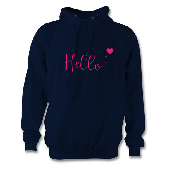 Navy and hot pink Hello hoodie