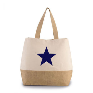 Navy Star Natural Canvas contrast Jute Shopper