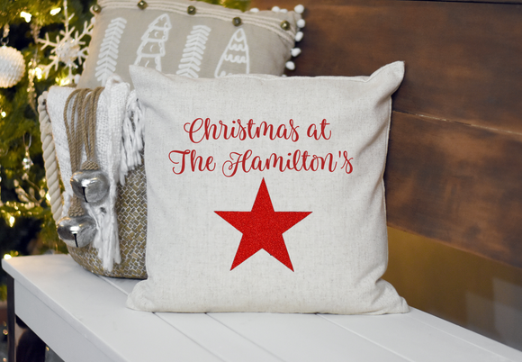 Christmas at...bespoke family name Natural Square Cushion