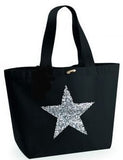 Silver Glitter Star Design. Marina Bag