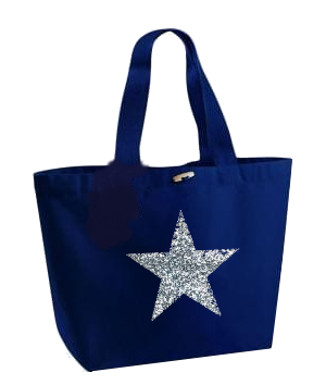 Silver Glitter Star Design. Marina Bag