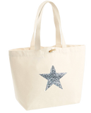 Silver Glitter Star Design. Marina Bag