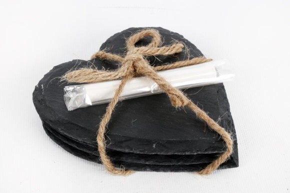 Set of 2 Slate Heart Coasters with chalk