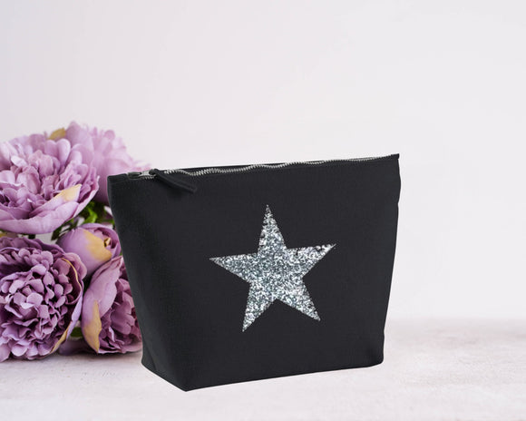 Star design black make up bag