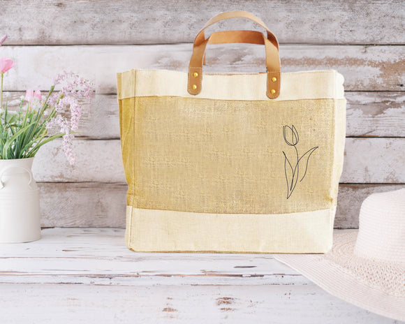 Tulip Illustration design Luxury Jute Shopper Bag