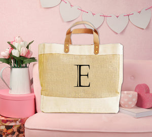 Natural Jute Monogram Luxury Shopper Bag