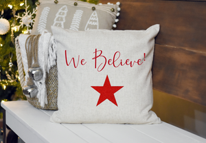 We Believe! Natural Square Cushion