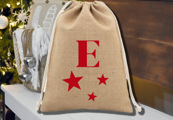 Personalised initial Jute Christmas Sack