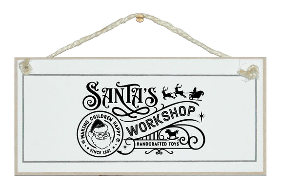 Santa's Workshop. Vintage Christmas sign